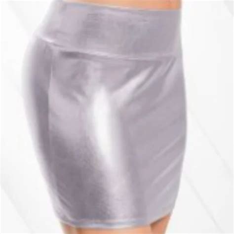 Women Wet Look Hot Fitted Mini Skirt Silver At Piece Mini Skirts For Women In