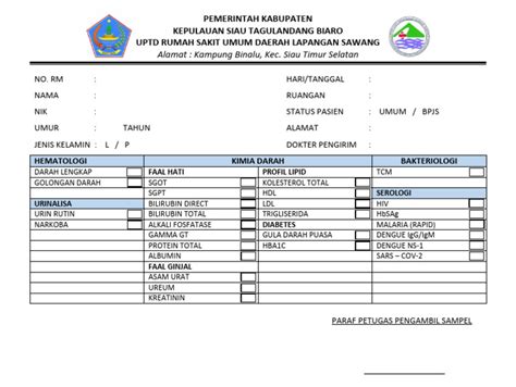 Form Permintaan Pemeriksaan Laboratorium 1 Pdf