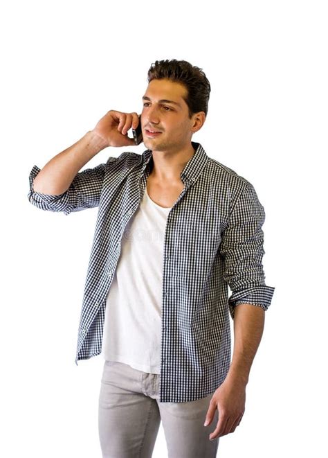 Handsome Young Man Talking On Cell Phone Smiling Stock Image Image