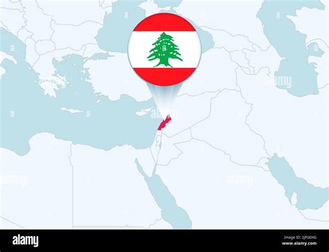 Asie avec carte du Liban sélectionnée et icône du drapeau du Liban