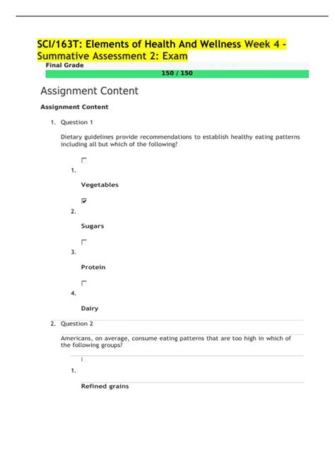 SCI 163T Elements Of Health And Wellness Week 4 Summative Assessment