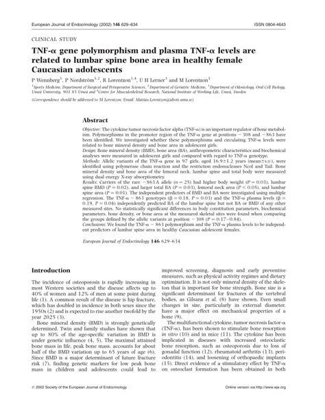 (PDF) TNF-α gene polymorphism and plasma TNF-α levels are related to ...