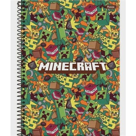 Kit 3 Cadernos Minecraft 96 Folhas Espiral Minecraft Foroni Em