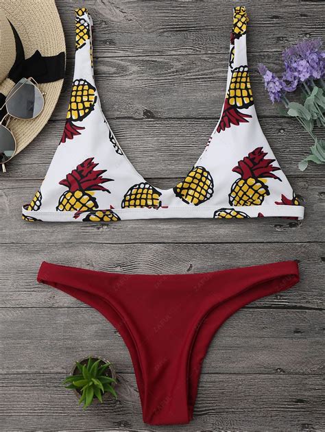 Off Conjunto Bikini Con Estampado Pi A Corte Alto En Vino