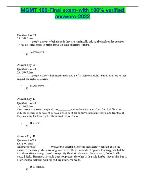 Mgmt Final Exam With Verified Answers Browsegrades