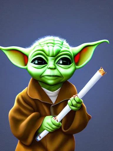 Baby Yoda Smocking A Joint Cigarette Weed Digital Stable Diffusion