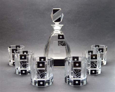 Art Deco Decanter And Whiskey Set In Style Of Karl Palda Cocktail