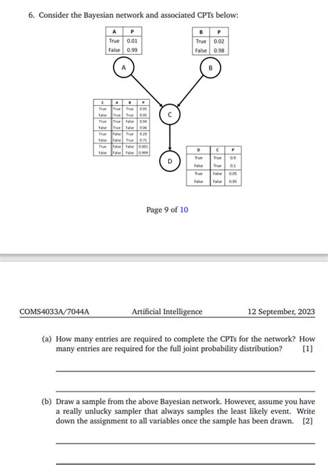 Solved Consider The Bayesian Network And Associated Cpts Chegg