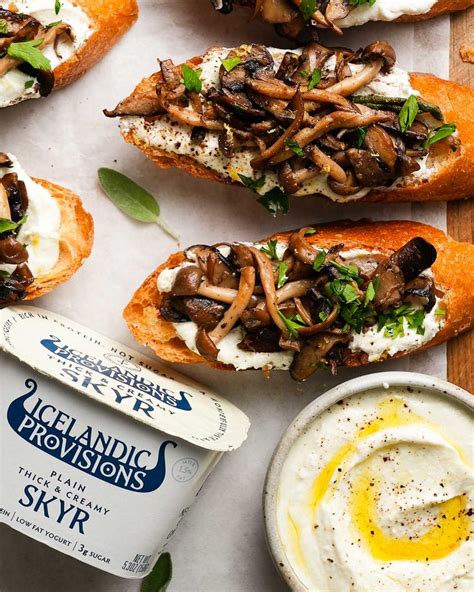 Three Crostini With Mushrooms And An Egg On The Side