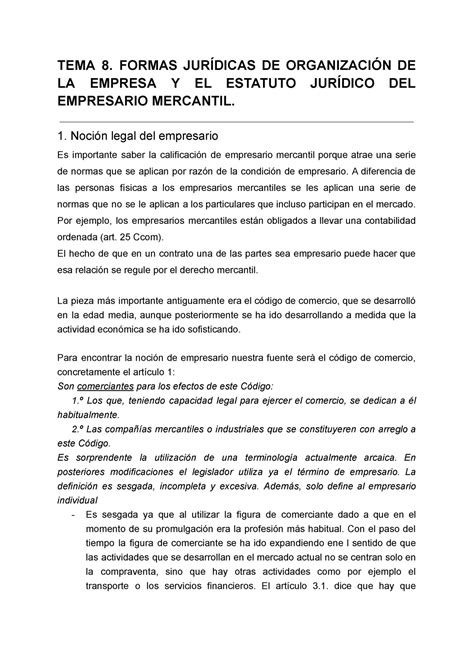 Mercantil 2 Tema 1 el concepte d empresari TEMA 8 FORMAS JURÍDICAS