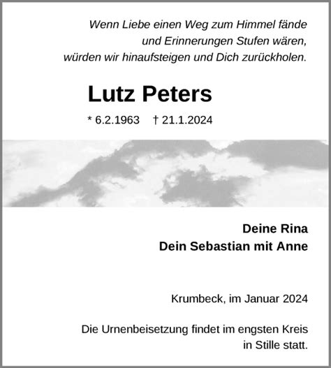 Traueranzeigen Von Lutz Peters Trauer Nordkurier