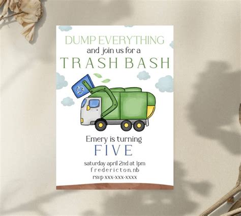 Garbage Truck Birthday Party Invite Trash Truck Party Garbage Man