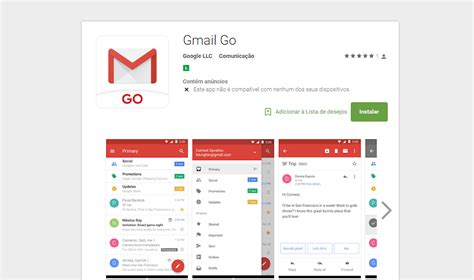 Gmail Go é a versão menor e mais rápida em comparação o tradicional