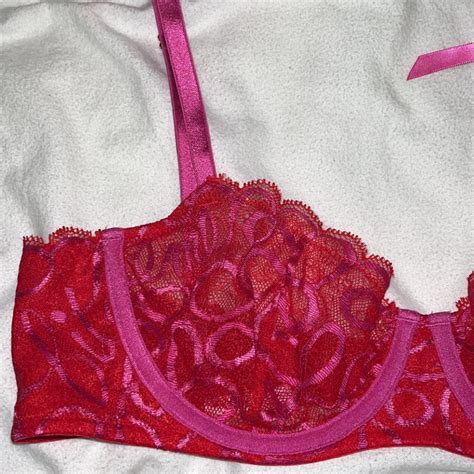 Savage X Fenty Red And Pink Lingerie Set C Bra Depop