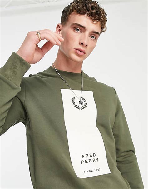 Fred Perry Block Print Sweatshirt In Green Asos