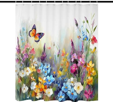 Amazon Lczven Butterfly Floral Shower Curtain Flowers Watercolor