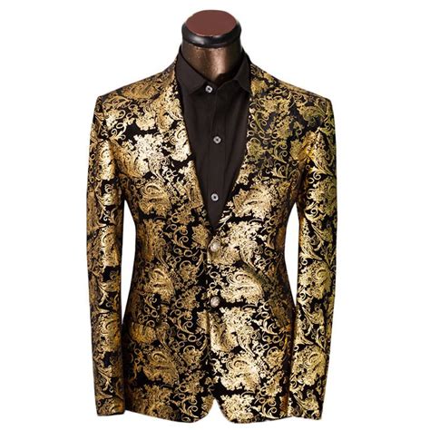 Luxury Men Suit Golden Floral Pattern Suit Jacket Men Fit Prom