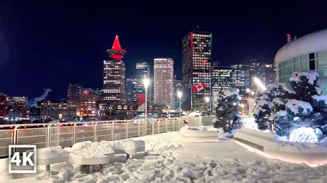 【4k】vancouver Christmas Walk Canada Place White Christmas