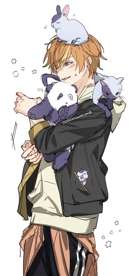 Anime Character Hugging Boy Best Friend with Stuffed Animals