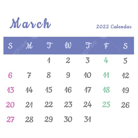 March Calendar White Transparent The 2022 Blue Color Calendar In March