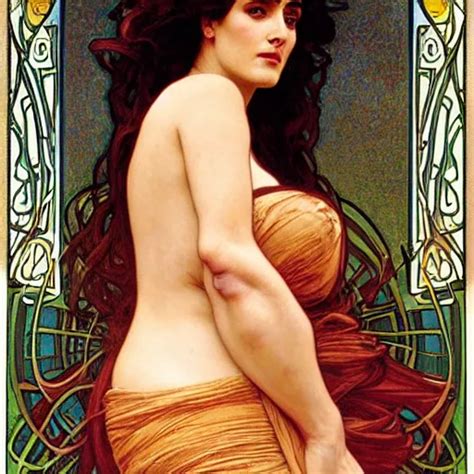 Detailed Portrait Art Nouveau Painting Of Salma Hayek Stable