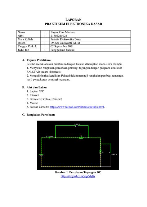 Laporan Praktikum Elektronika Dasar Job 1 LAPORAN PRAKTIKUM