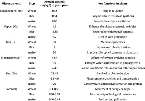 Average contents of micronutrients in various crops. | Download ...