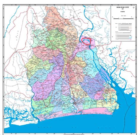 Map of Akwa Ibom State showing the project area verged in red colour ...