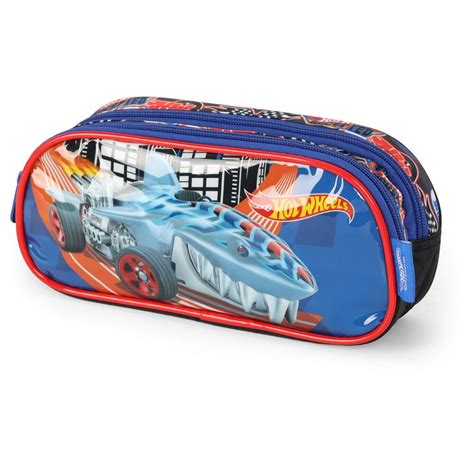 Estojo escolar em poliéster Hot Wheels Azul Luxcel PT UN Escolar