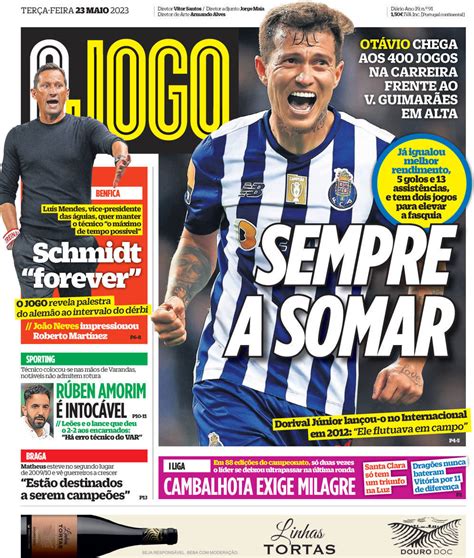 O Jogo Capa da Edição de terça feira 23 de maio 2023