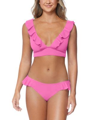 Raisins Juniors Canne Ruffle Trim V Neck Bikini Top Ruffle Trim