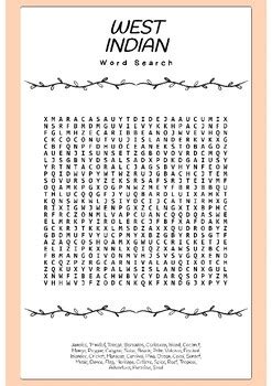 West Indian Word Search Puzzle Worksheet Activity By Miss Naina Tpt