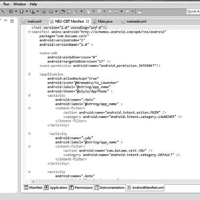 NEU CEIT Manifest Xml Page The AndroidManifest Xml File Is Clicked To