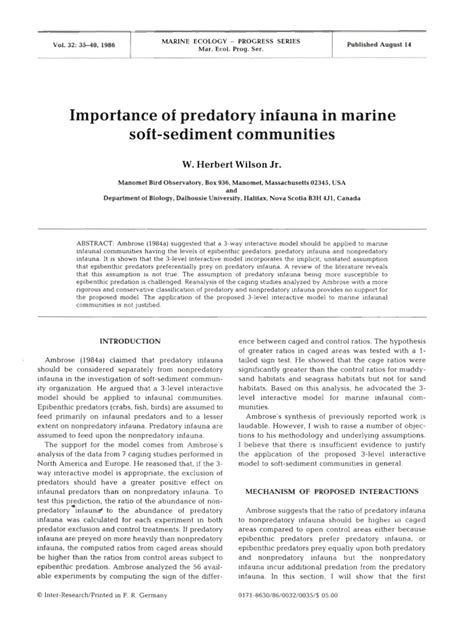 (PDF) Importance of predatory infauna in marine soft-sediment communities