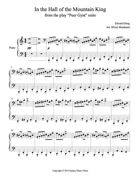 In the Hall of the Mountain King [Intermediate piano solo sheet]