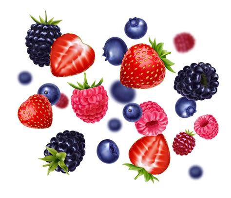 Premium Vector Realistic Flying Berries With Strawberry Blueberry