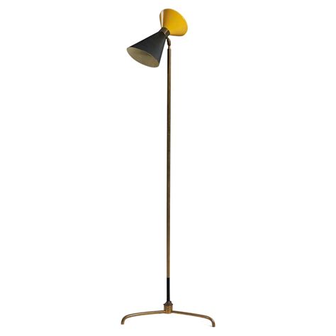 Arredoluce Floor Lamp Brass Black And Yellow Lacquered Metal Italy