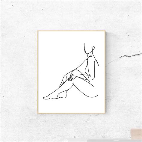 Feminine Wall Art One Line Naked Woman Drawing Black And White Spa Decor Bathroom Signs