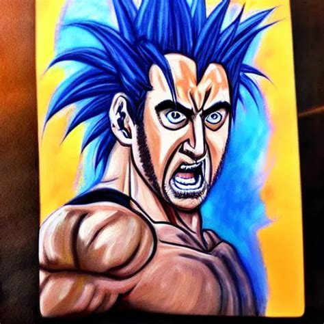 Nic Cage As Goku Buff Painted Portrait Highly Stable Diffusion