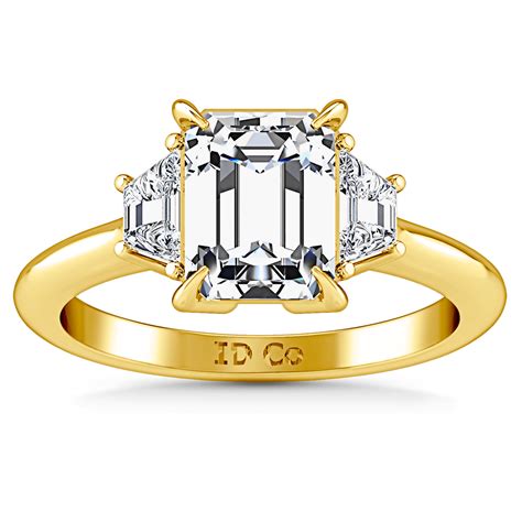 Three Stone Diamond Cushion Cut Engagement Ring Celesse 14k Yellow Gol Frostnyc