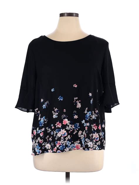 Elle 100 Polyester Floral Black Short Sleeve Blouse Size Xl 48 Off