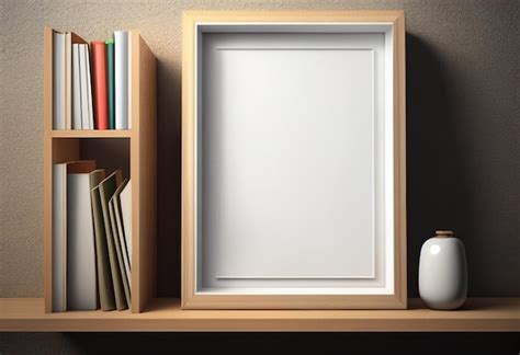 Premium Photo Empty Frame On A Shelf Among Books Template For Design