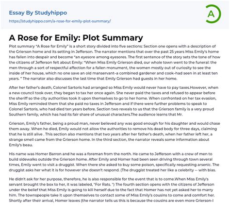 A Rose For Emily Plot Summary Essay Example