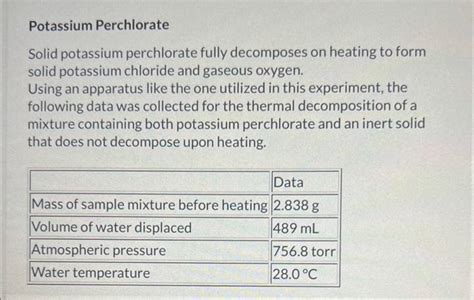 Solved Potassium Perchlorate Solid Potassium Perchlorate Chegg