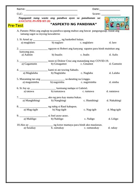 aspekto ng pandiwa worksheets