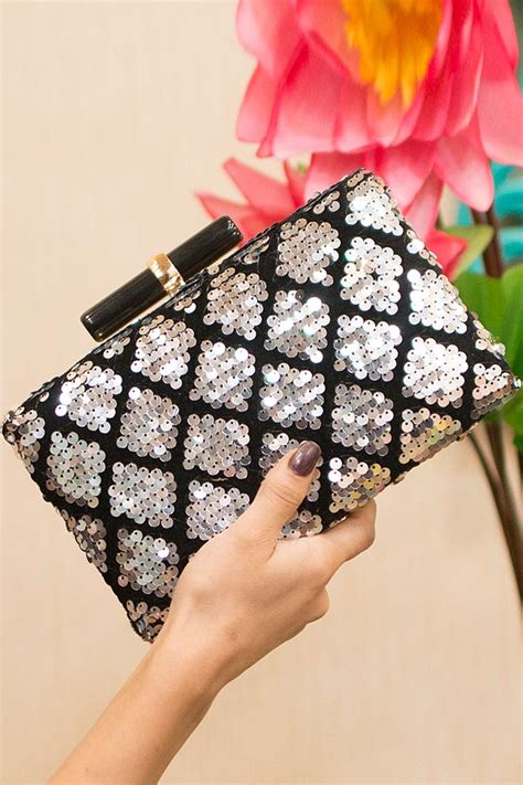 Buy Black Silver Sequin Embroidered Clutch Bag Online Like A Diva