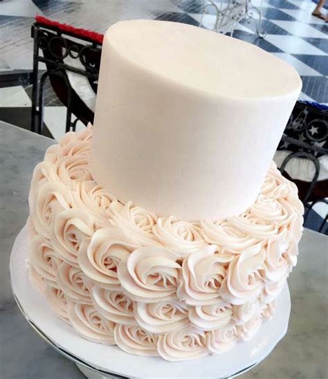 Two Tier White And Chiffon Pink Rosette Cake Cake Rosette Cake