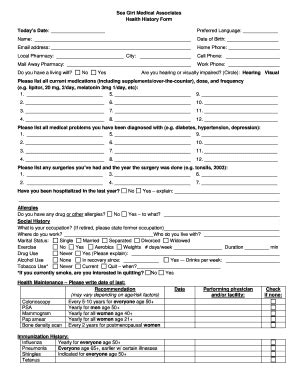 Fillable Online Sea Girt Medical Associates Health History Form Today S