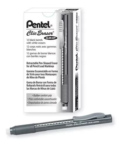 12 Lapices Goma Pentel Clic Grip Borrador De Borrar Reusable