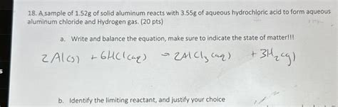 Solved A Sample Of G Of Solid Aluminum Reacts With Chegg